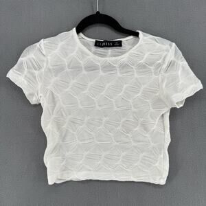 Lioness Sheer Textured White Crop Top XS Baby Tee Minimalist Boho Chic Coquette